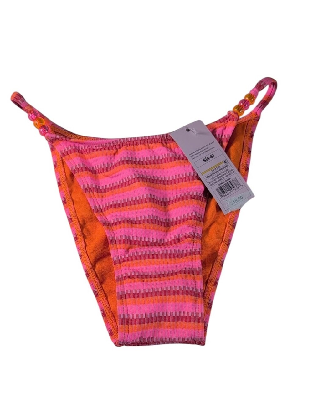 Wild Fable Pink/Orange Striped Beaded Bikini Bottom Low Rise Cheeky Size Small